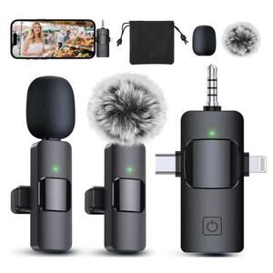 3-in-1 Wireless Lavalier Microphone for iPhone, Android & Camera
